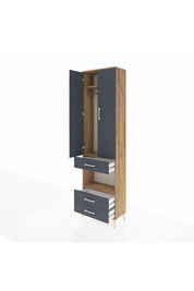 Arges Dolap 3 Raflı 3 Çekmeceli Tek Askılı 60x30x221 Çam-Antrasit