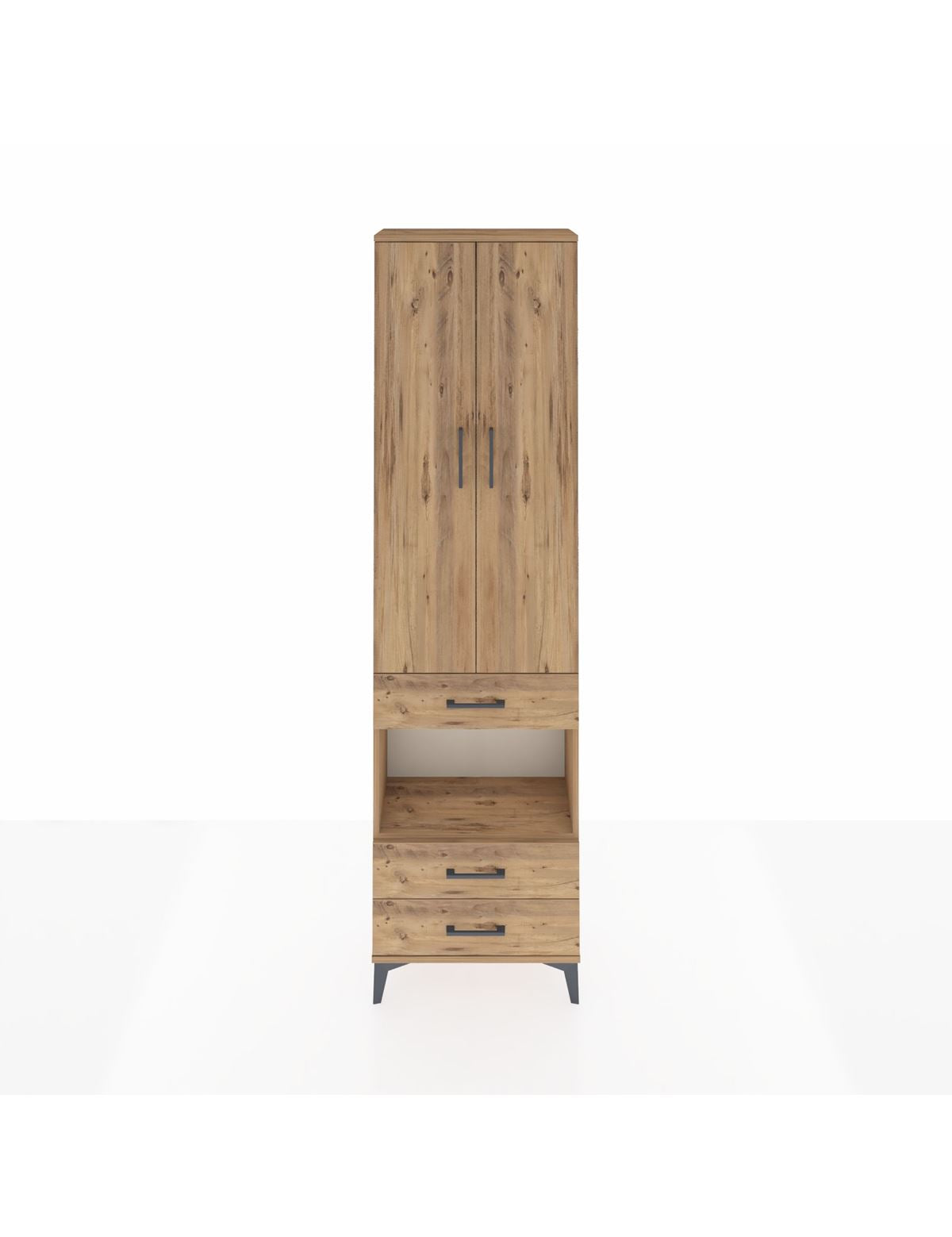 Arges Dolap 3 Raflı 3 Çekmeceli Tek Askılı 60x30x221 Çam-Çam