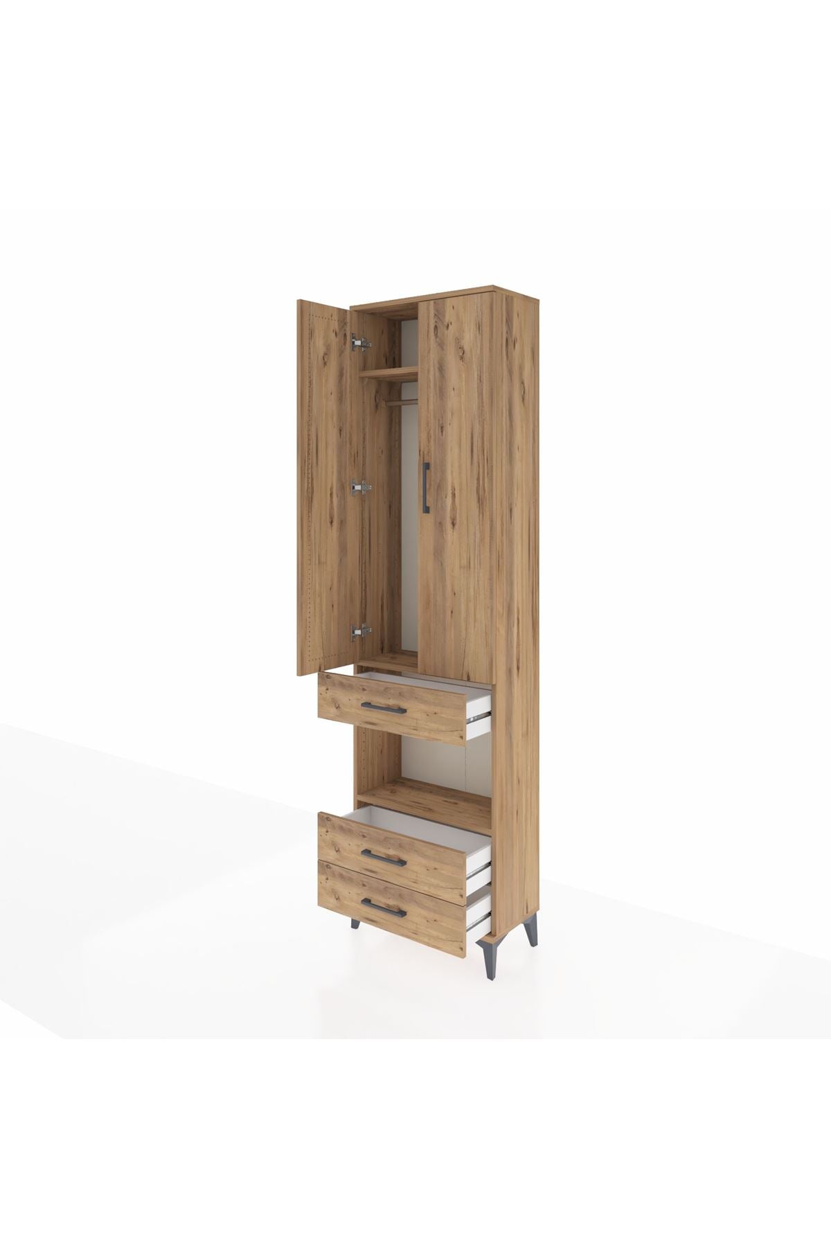 Arges Dolap 3 Raflı 3 Çekmeceli Tek Askılı 60x30x221 Çam-Çam