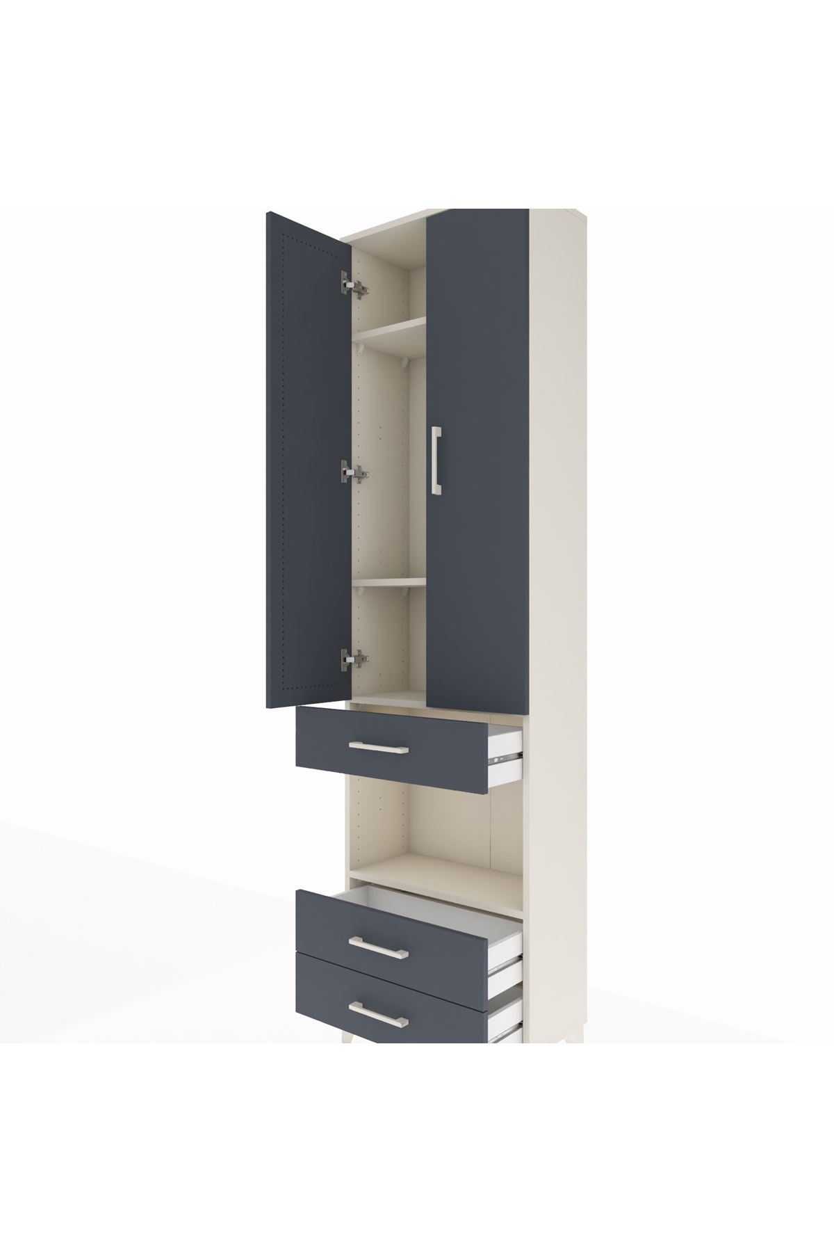 Arges Dolap 4 Raflı 3 Çekmeceli 2 Kapaklı 60x30x221 Aytaşı-Antrasit