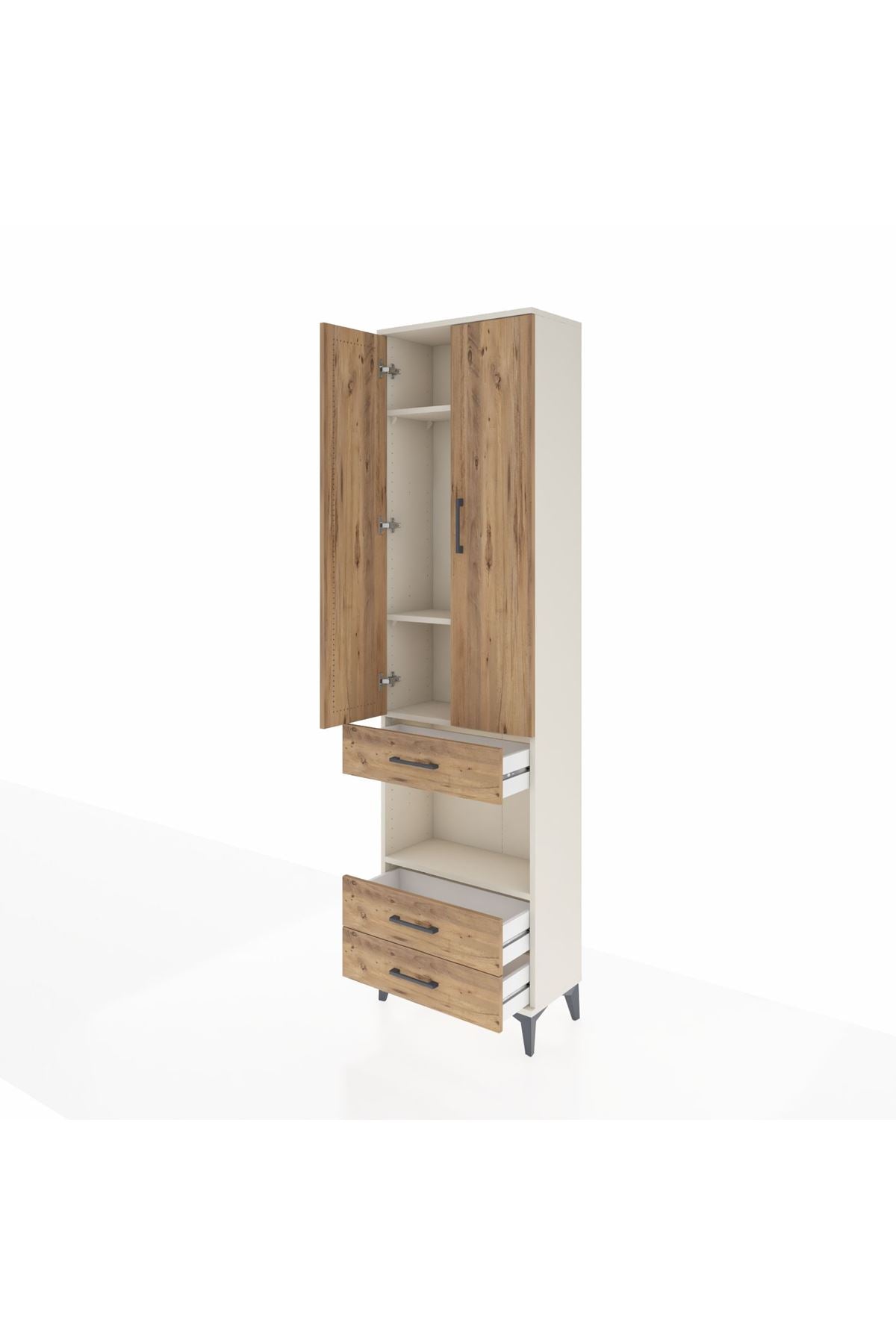 Arges Dolap 4 Raflı 3 Çekmeceli 2 Kapaklı 60x30x221 Aytaşı-Çam