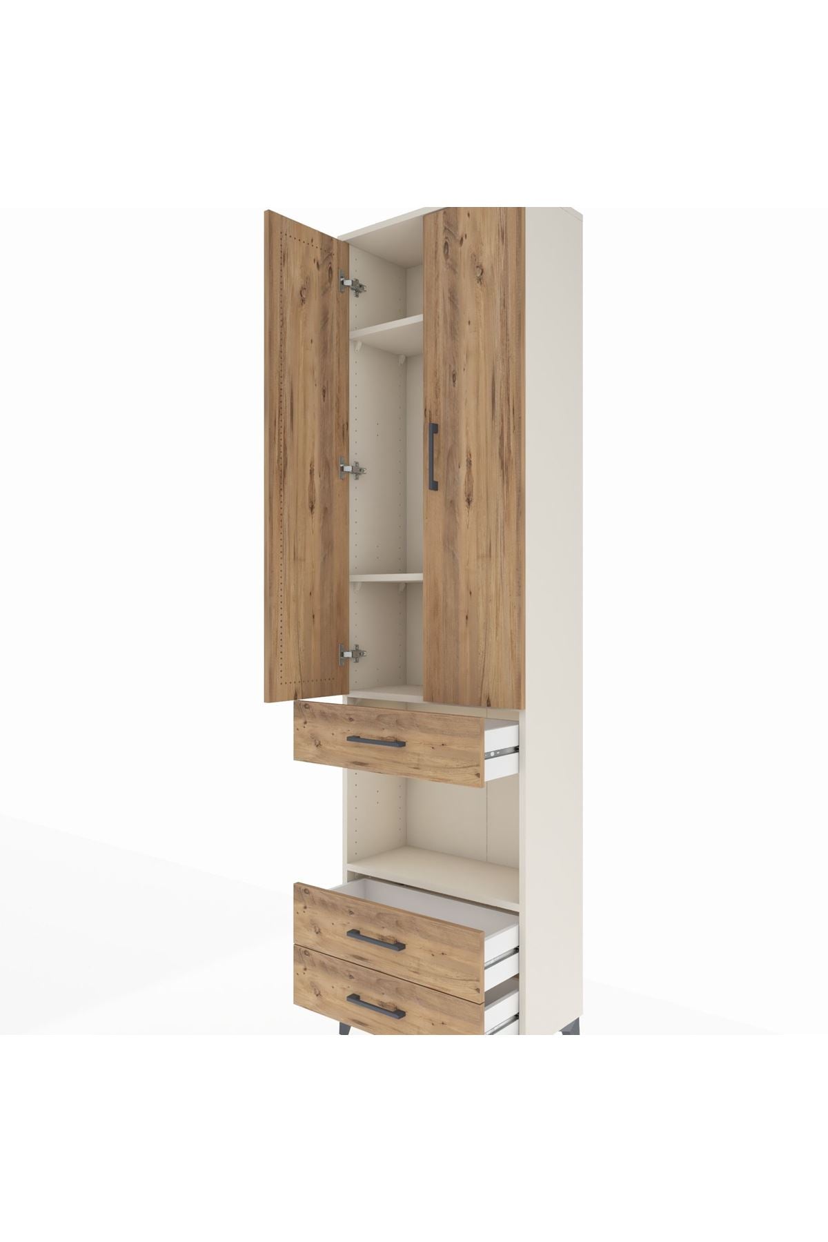 Arges Dolap 4 Raflı 3 Çekmeceli 2 Kapaklı 60x30x221 Aytaşı-Çam