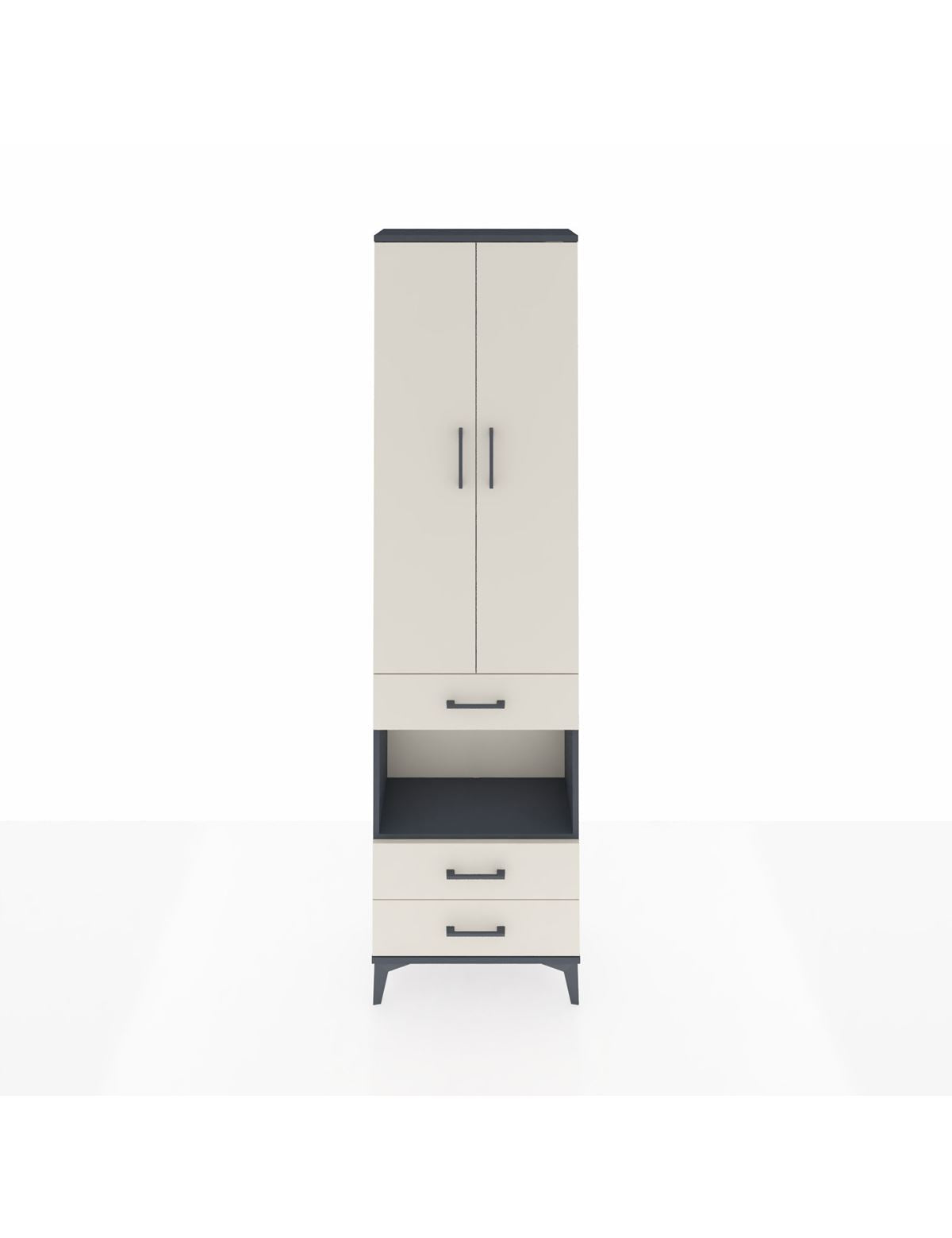 Arges Dolap 4 Raflı 3 Çekmeceli 2 Kapaklı 60x30x221 Antrasit-Aytaşı