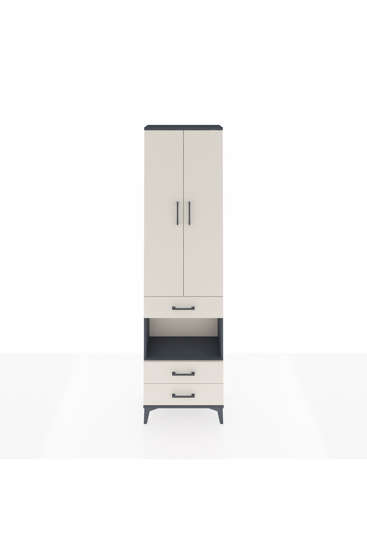 Arges Dolap 4 Raflı 3 Çekmeceli 2 Kapaklı 60x30x221 Antrasit-Aytaşı