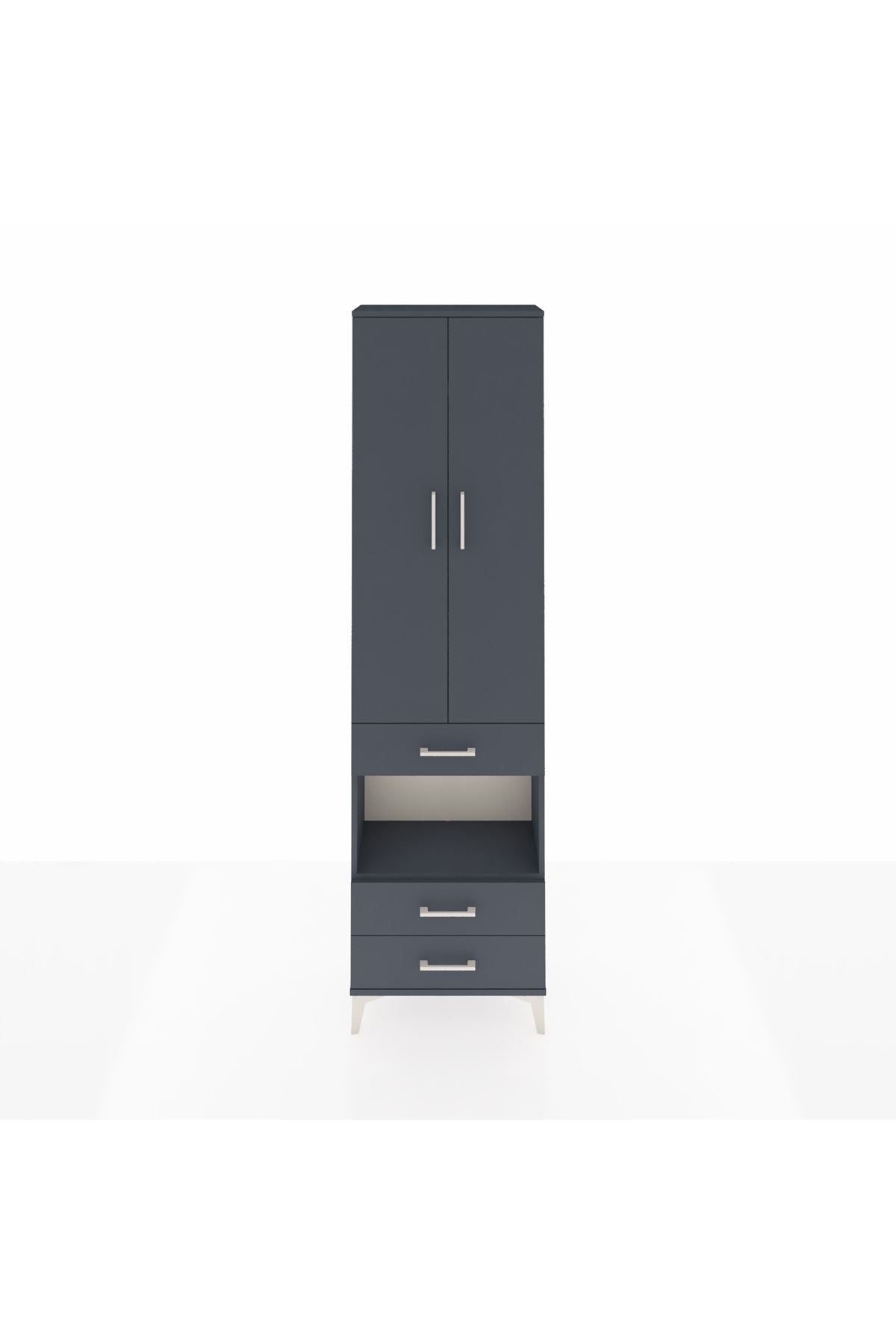 Arges Dolap 4 Raflı 3 Çekmeceli 2 Kapaklı 60x30x221 Antrasit-Antrasit