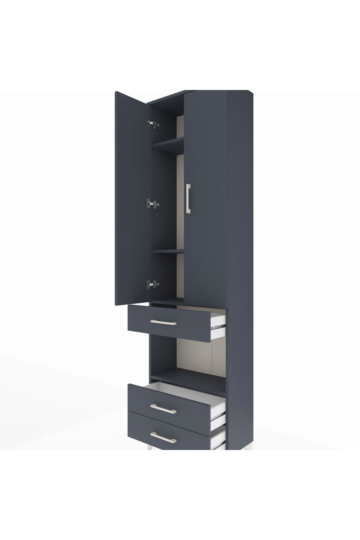 Arges Dolap 4 Raflı 3 Çekmeceli 2 Kapaklı 60x30x221 Antrasit-Antrasit