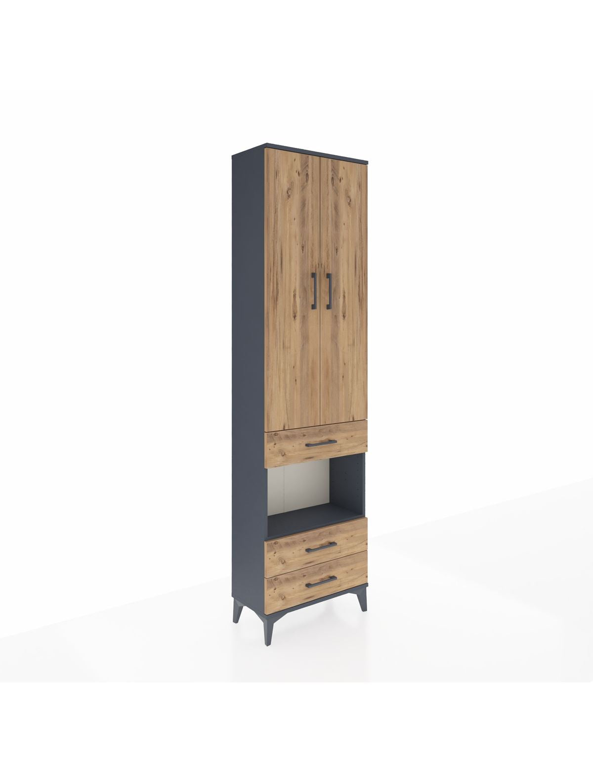 Arges Dolap 4 Raflı 3 Çekmeceli 2 Kapaklı 60x30x221 Antrasit-Çam