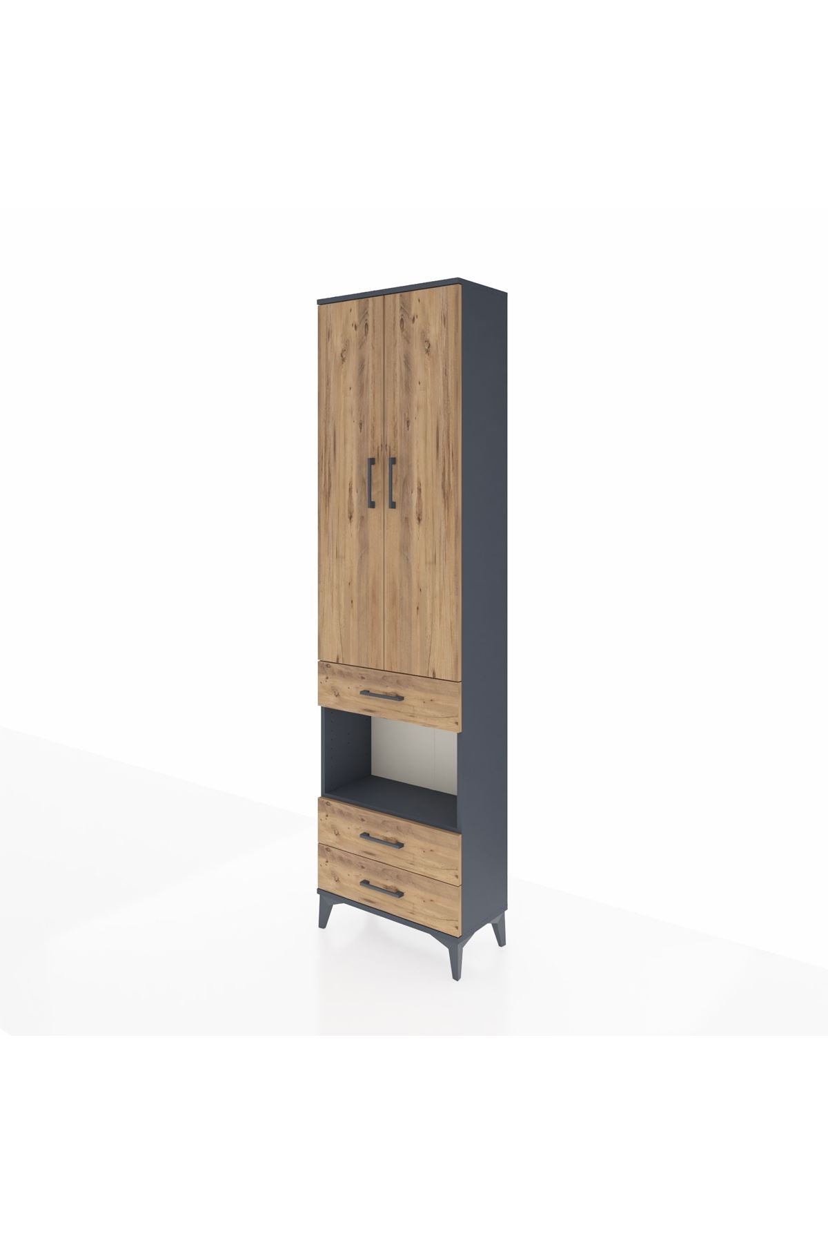 Arges Dolap 4 Raflı 3 Çekmeceli 2 Kapaklı 60x30x221 Antrasit-Çam