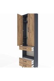 Arges Dolap 4 Raflı 3 Çekmeceli 2 Kapaklı 60x30x221 Antrasit-Çam