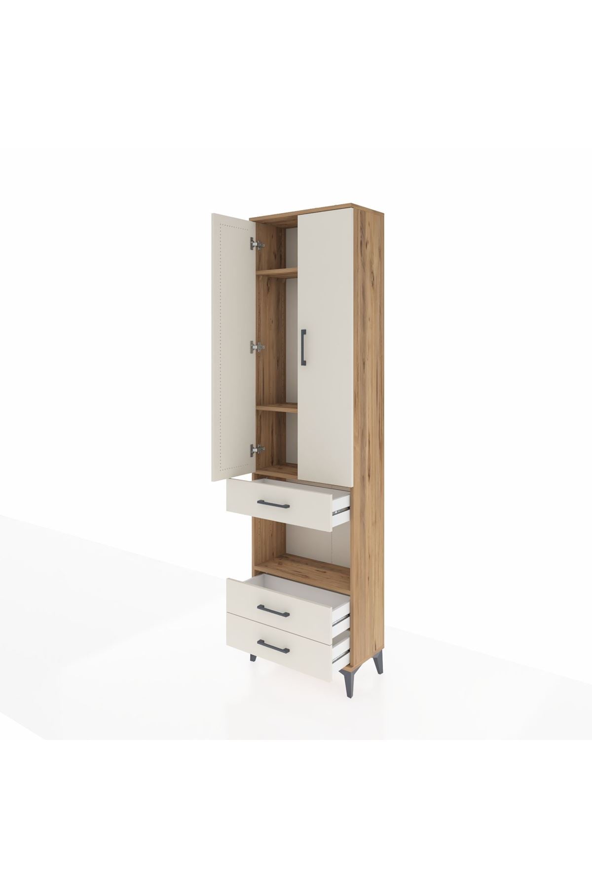 Arges Dolap 4 Raflı 3 Çekmeceli 2 Kapaklı 60x30x221 Çam-Aytaşı