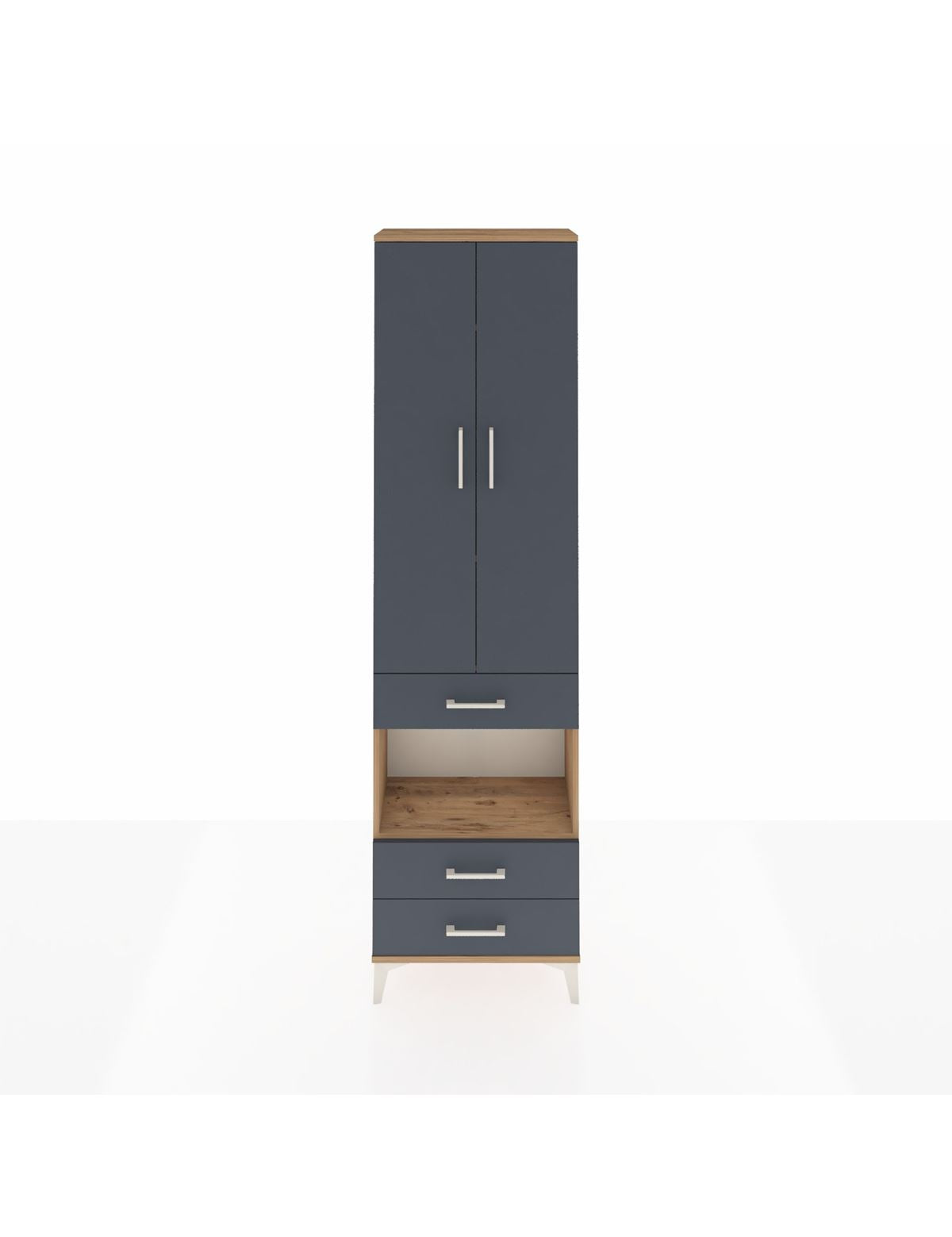 Arges Dolap 4 Raflı 3 Çekmeceli 2 Kapaklı 60x30x221 Çam-Antrasit