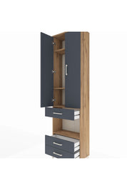 Arges Dolap 4 Raflı 3 Çekmeceli 2 Kapaklı 60x30x221 Çam-Antrasit