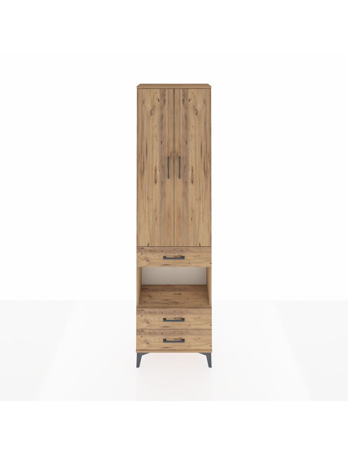 Arges Dolap 4 Raflı 3 Çekmeceli 2 Kapaklı 60x30x221 Çam-Çam