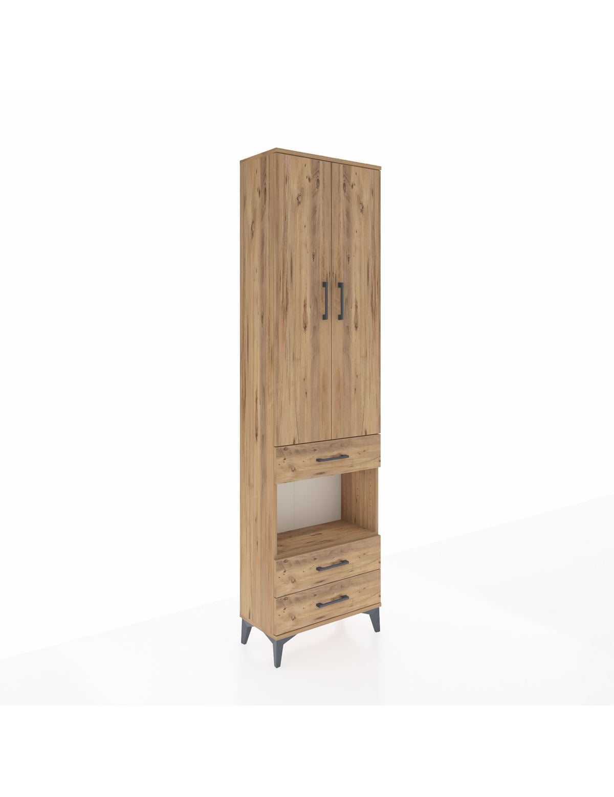 Arges Dolap 4 Raflı 3 Çekmeceli 2 Kapaklı 60x30x221 Çam-Çam