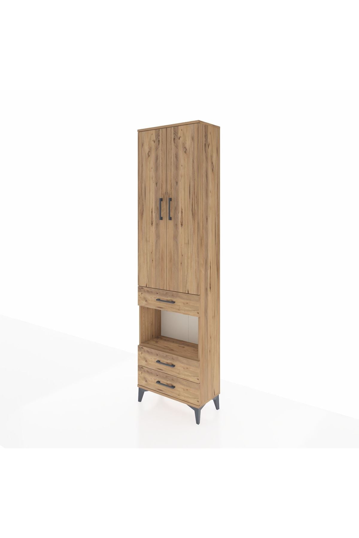 Arges Dolap 4 Raflı 3 Çekmeceli 2 Kapaklı 60x30x221 Çam-Çam