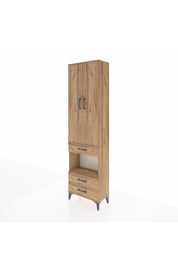 Arges Dolap 4 Raflı 3 Çekmeceli 2 Kapaklı 60x30x221 Çam-Çam