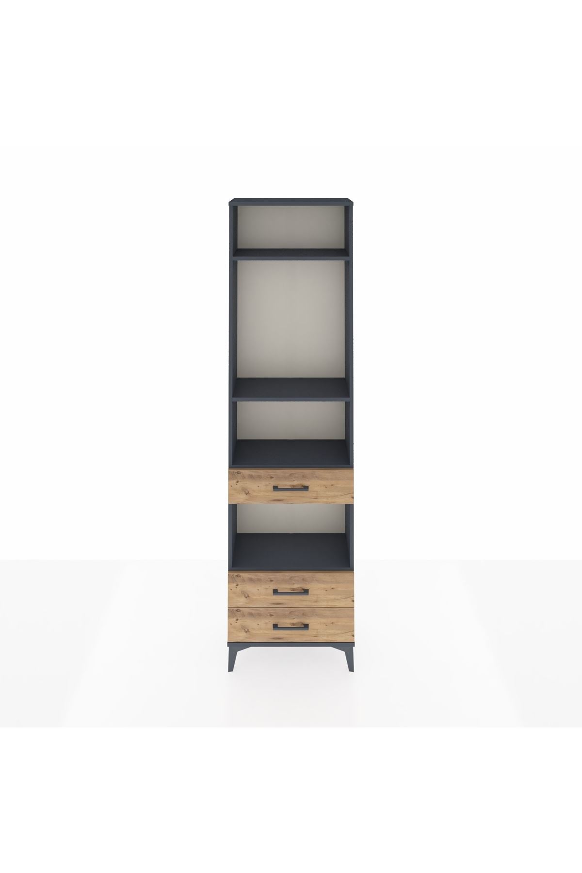 Arges Dolap 4 Raflı 3 Çekmeceli 60x30x221 Antrasit-Çam