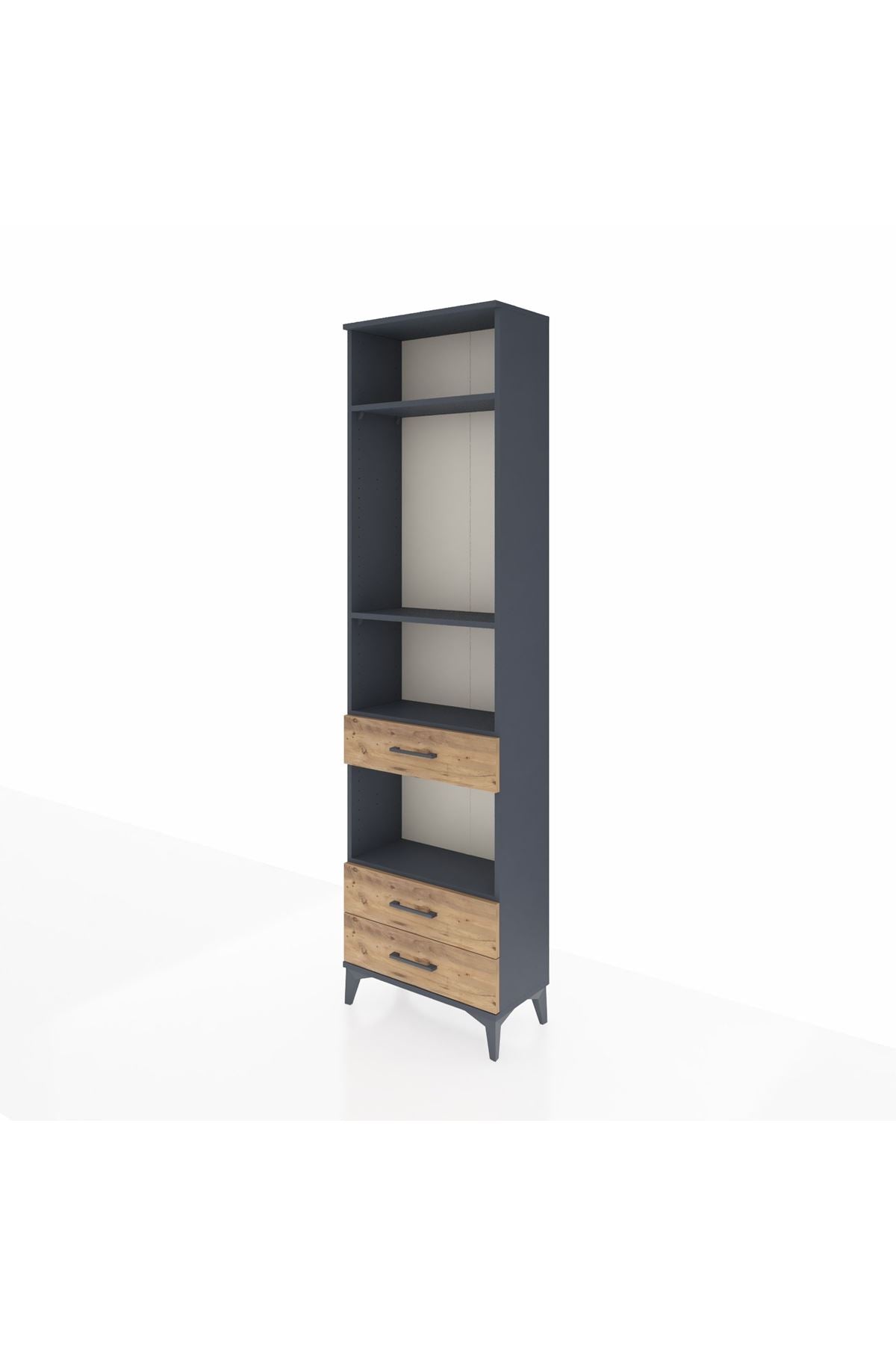 Arges Dolap 4 Raflı 3 Çekmeceli 60x30x221 Antrasit-Çam