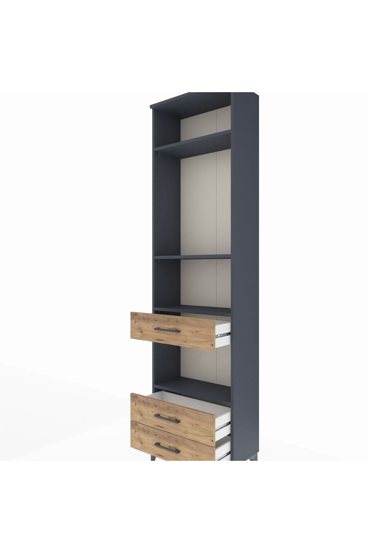 Arges Dolap 4 Raflı 3 Çekmeceli 60x30x221 Antrasit-Çam