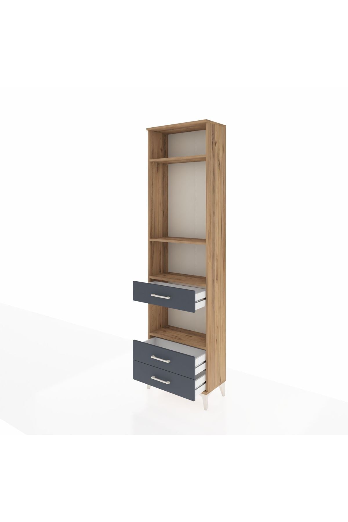 Arges Dolap 4 Raflı 3 Çekmeceli 60x30x221 Çam-Antrasit