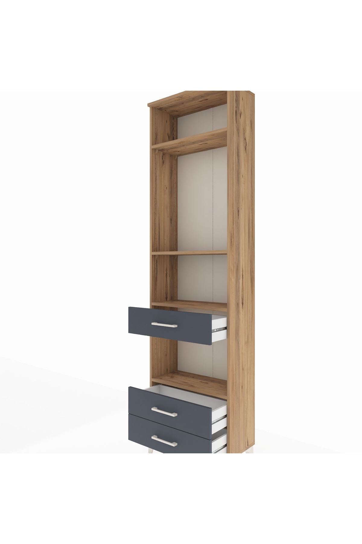 Arges Dolap 4 Raflı 3 Çekmeceli 60x30x221 Çam-Antrasit