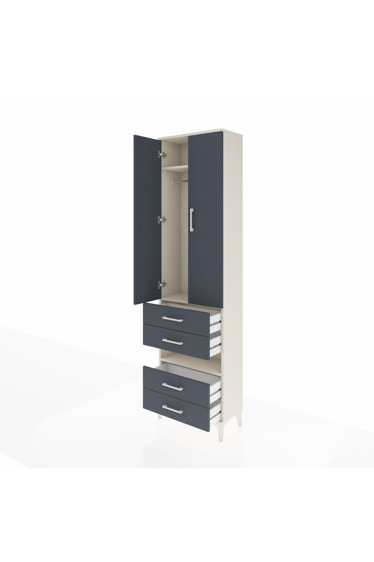 Arges Dolap 3 Raflı 4 Çekmeceli Tek Askılı 60x30x221 Aytaşı-Antrasit