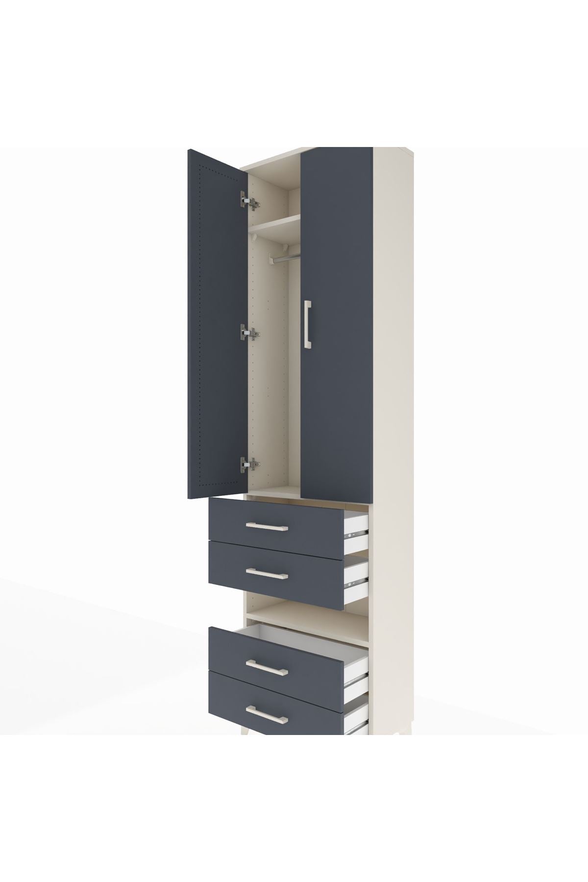 Arges Dolap 3 Raflı 4 Çekmeceli Tek Askılı 60x30x221 Aytaşı-Antrasit