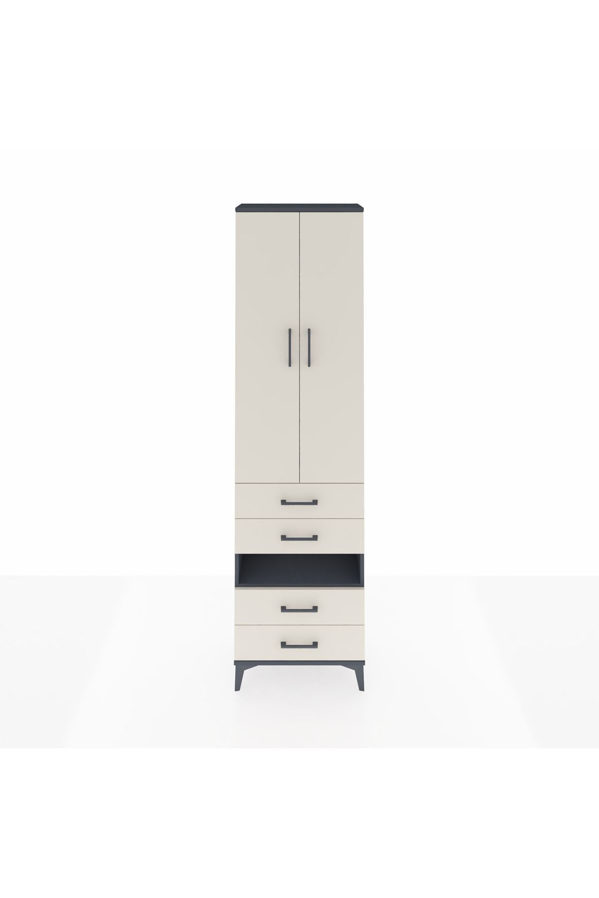 Arges Dolap 3 Raflı 4 Çekmeceli Tek Askılı 60x30x221 Antrasit-Aytaşı