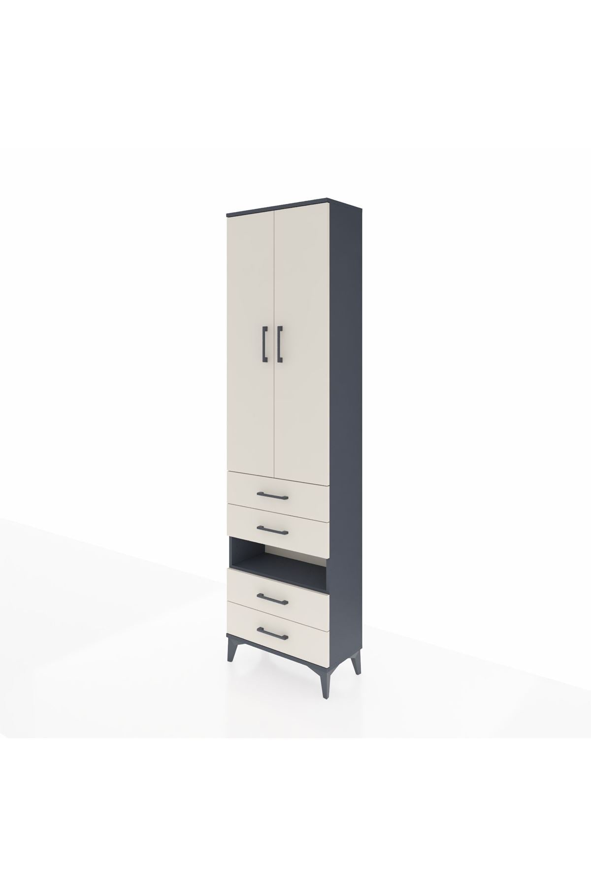 Arges Dolap 3 Raflı 4 Çekmeceli Tek Askılı 60x30x221 Antrasit-Aytaşı