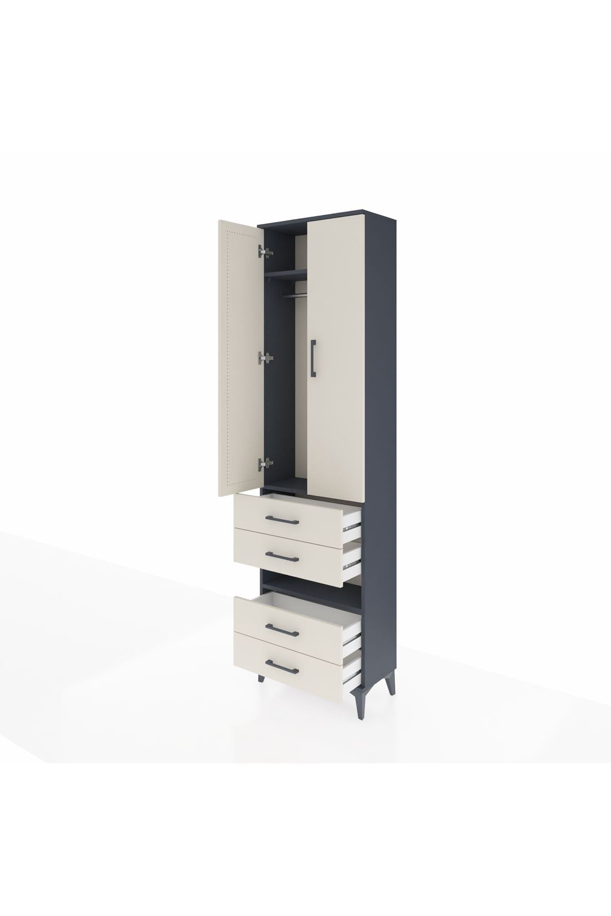 Arges Dolap 3 Raflı 4 Çekmeceli Tek Askılı 60x30x221 Antrasit-Aytaşı