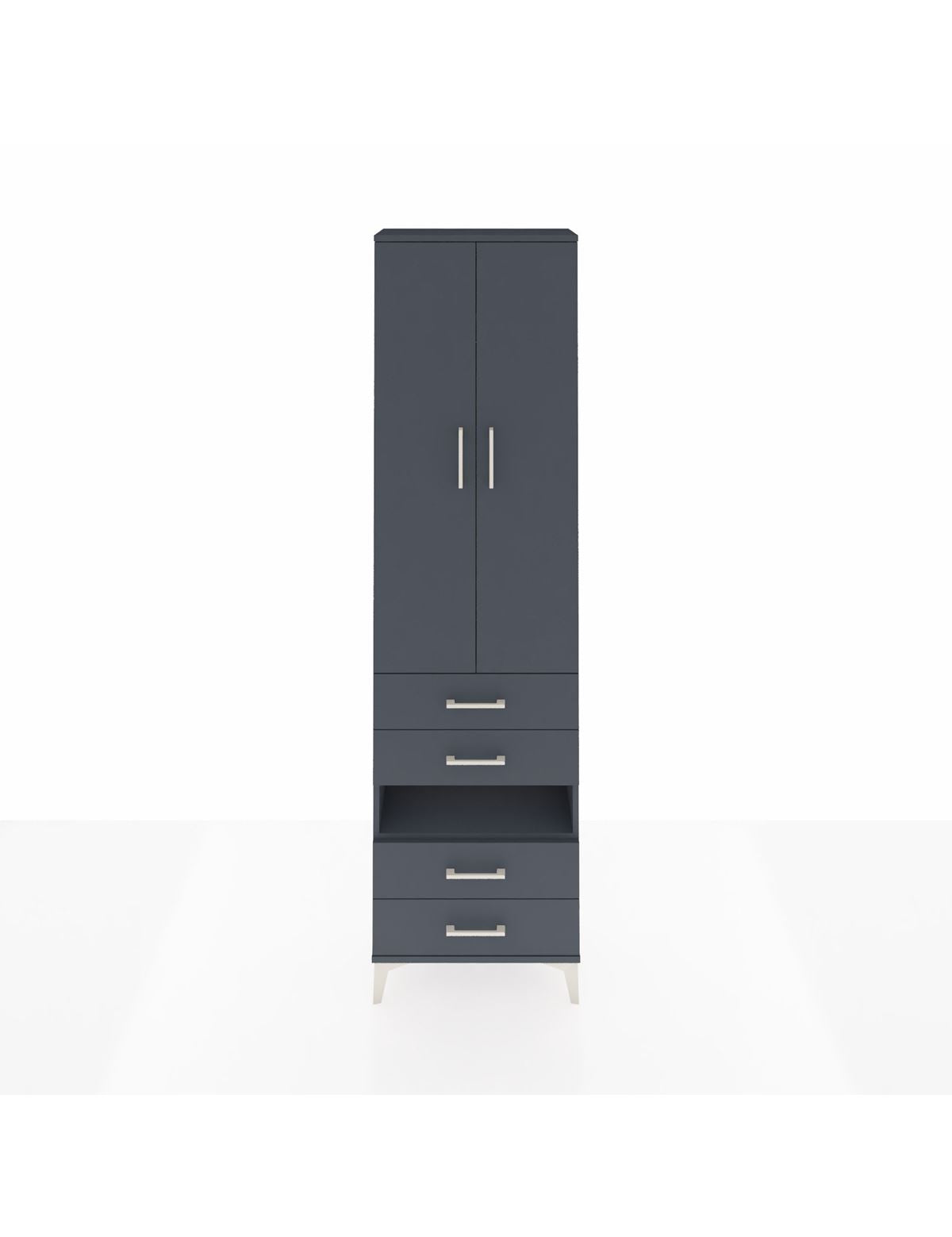 Arges Dolap 3 Raflı 4 Çekmeceli Tek Askılı 60x30x221 Antrasit-Antrasit