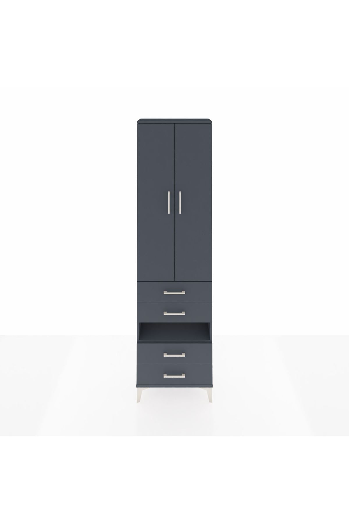 Arges Dolap 3 Raflı 4 Çekmeceli Tek Askılı 60x30x221 Antrasit-Antrasit