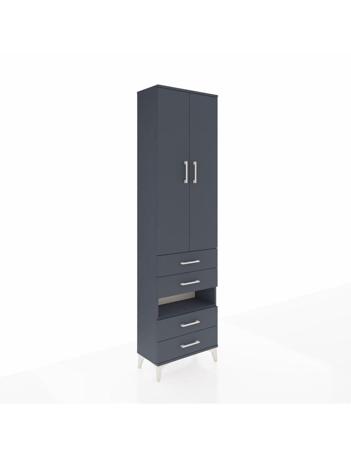 Arges Dolap 3 Raflı 4 Çekmeceli Tek Askılı 60x30x221 Antrasit-Antrasit