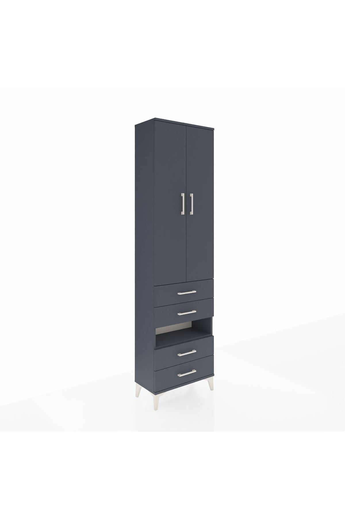 Arges Dolap 3 Raflı 4 Çekmeceli Tek Askılı 60x30x221 Antrasit-Antrasit