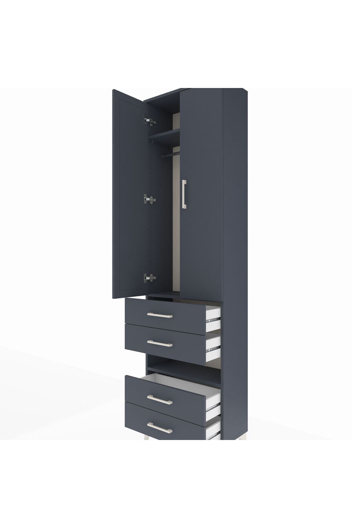 Arges Dolap 3 Raflı 4 Çekmeceli Tek Askılı 60x30x221 Antrasit-Antrasit