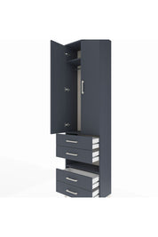 Arges Dolap 3 Raflı 4 Çekmeceli Tek Askılı 60x30x221 Antrasit-Antrasit