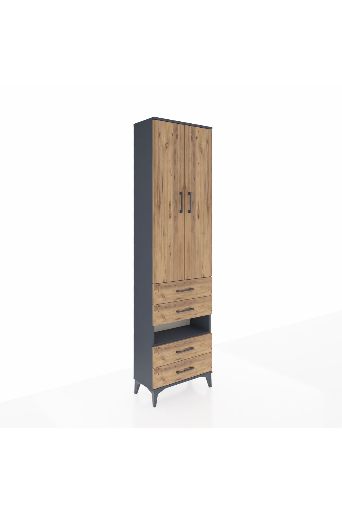 Arges Dolap 3 Raflı 4 Çekmeceli Tek Askılı 60x30x221 Antrasit-Çam