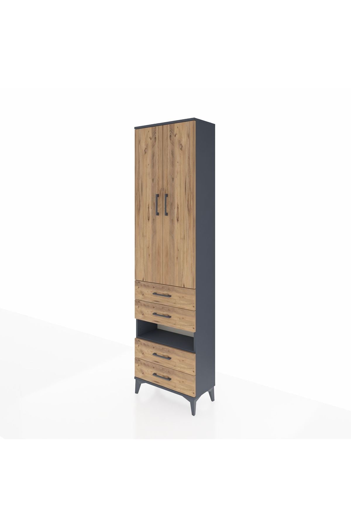 Arges Dolap 3 Raflı 4 Çekmeceli Tek Askılı 60x30x221 Antrasit-Çam