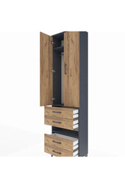 Arges Dolap 3 Raflı 4 Çekmeceli Tek Askılı 60x30x221 Antrasit-Çam