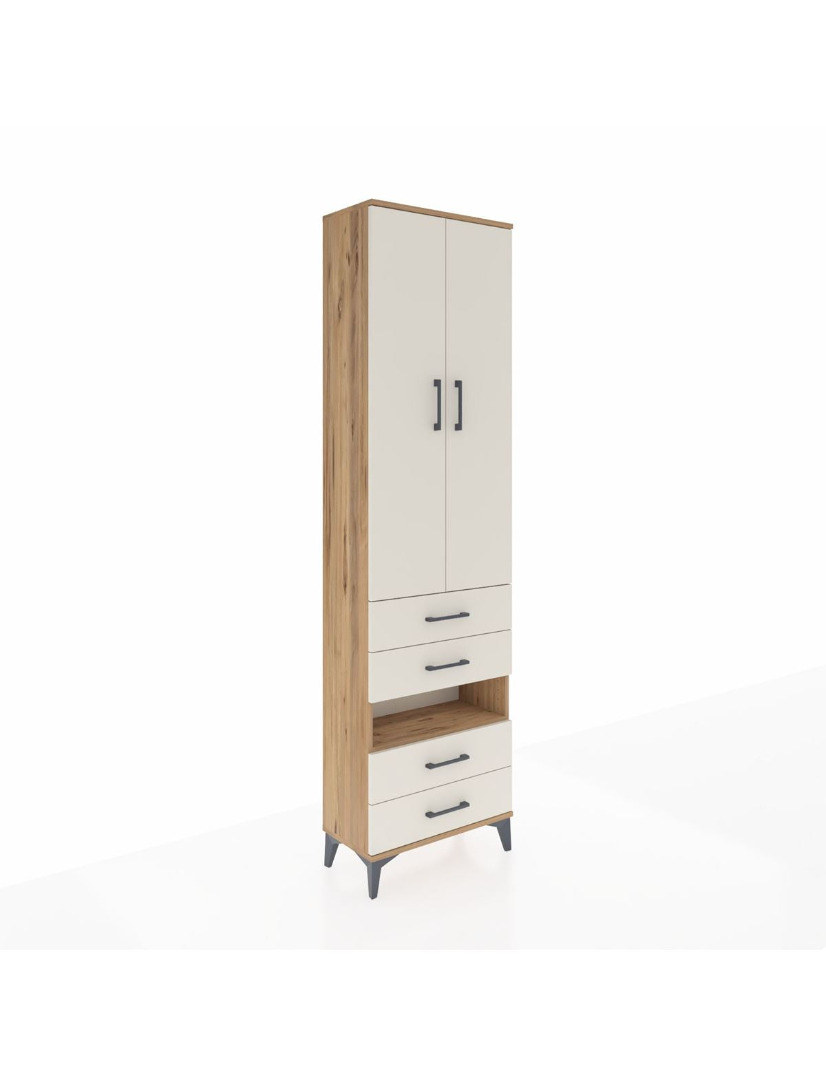 Arges Dolap 3 Raflı 4 Çekmeceli Tek Askılı 60x30x221 Çam-Aytaşı