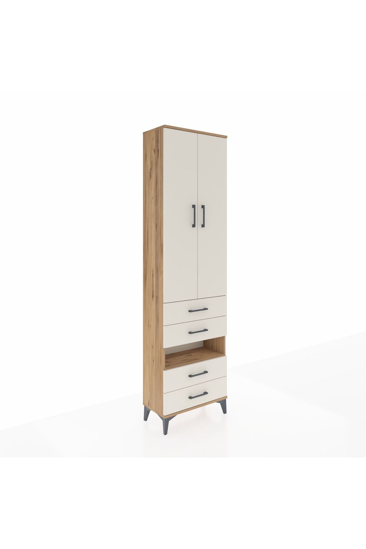 Arges Dolap 3 Raflı 4 Çekmeceli Tek Askılı 60x30x221 Çam-Aytaşı