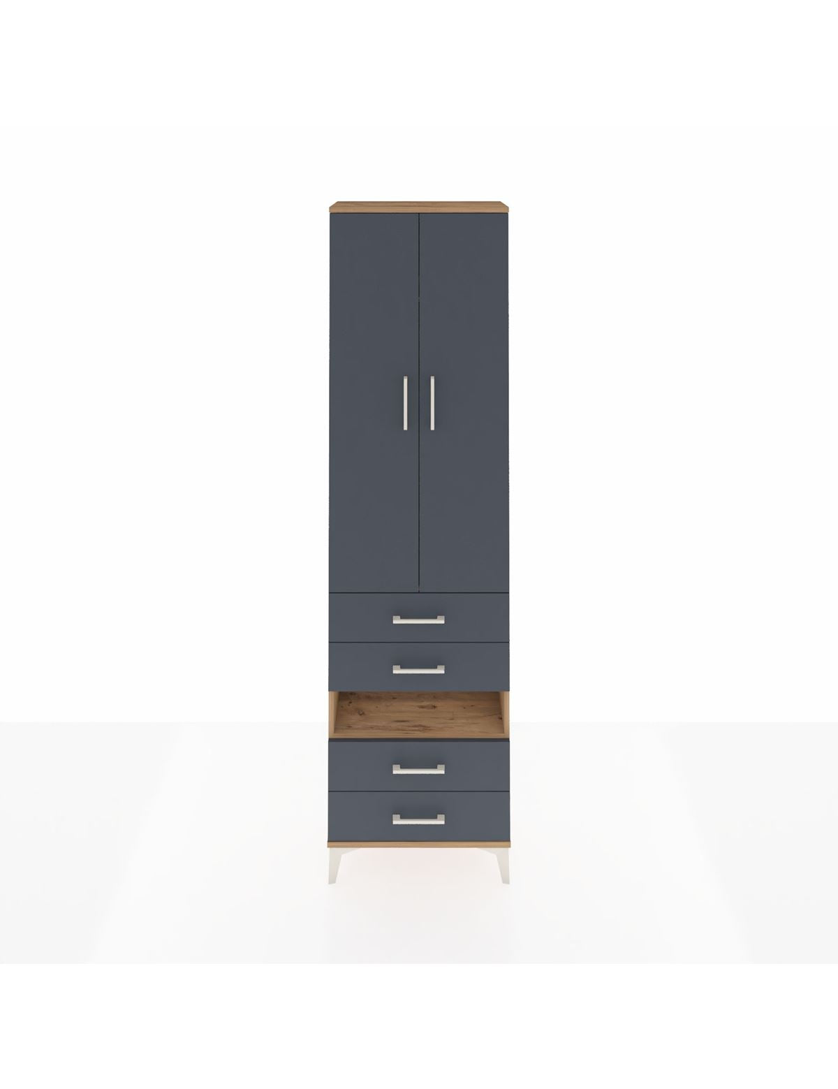 Arges Dolap 3 Raflı 4 Çekmeceli Tek Askılı 60x30x221 Çam-Antrasit