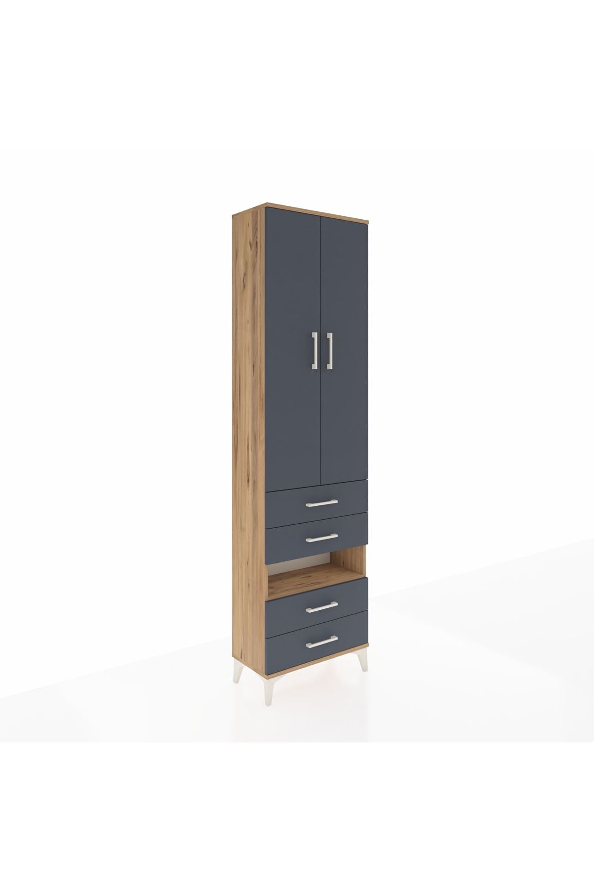 Arges Dolap 3 Raflı 4 Çekmeceli Tek Askılı 60x30x221 Çam-Antrasit