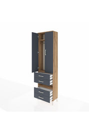 Arges Dolap 3 Raflı 4 Çekmeceli Tek Askılı 60x30x221 Çam-Antrasit