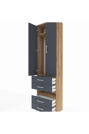 Arges Dolap 3 Raflı 4 Çekmeceli Tek Askılı 60x30x221 Çam-Antrasit