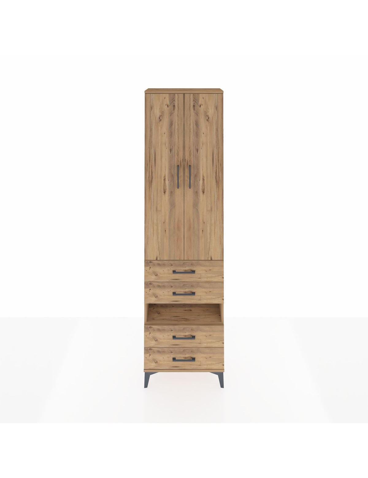 Arges Dolap 3 Raflı 4 Çekmeceli Tek Askılı 60x30x221 Çam-Çam