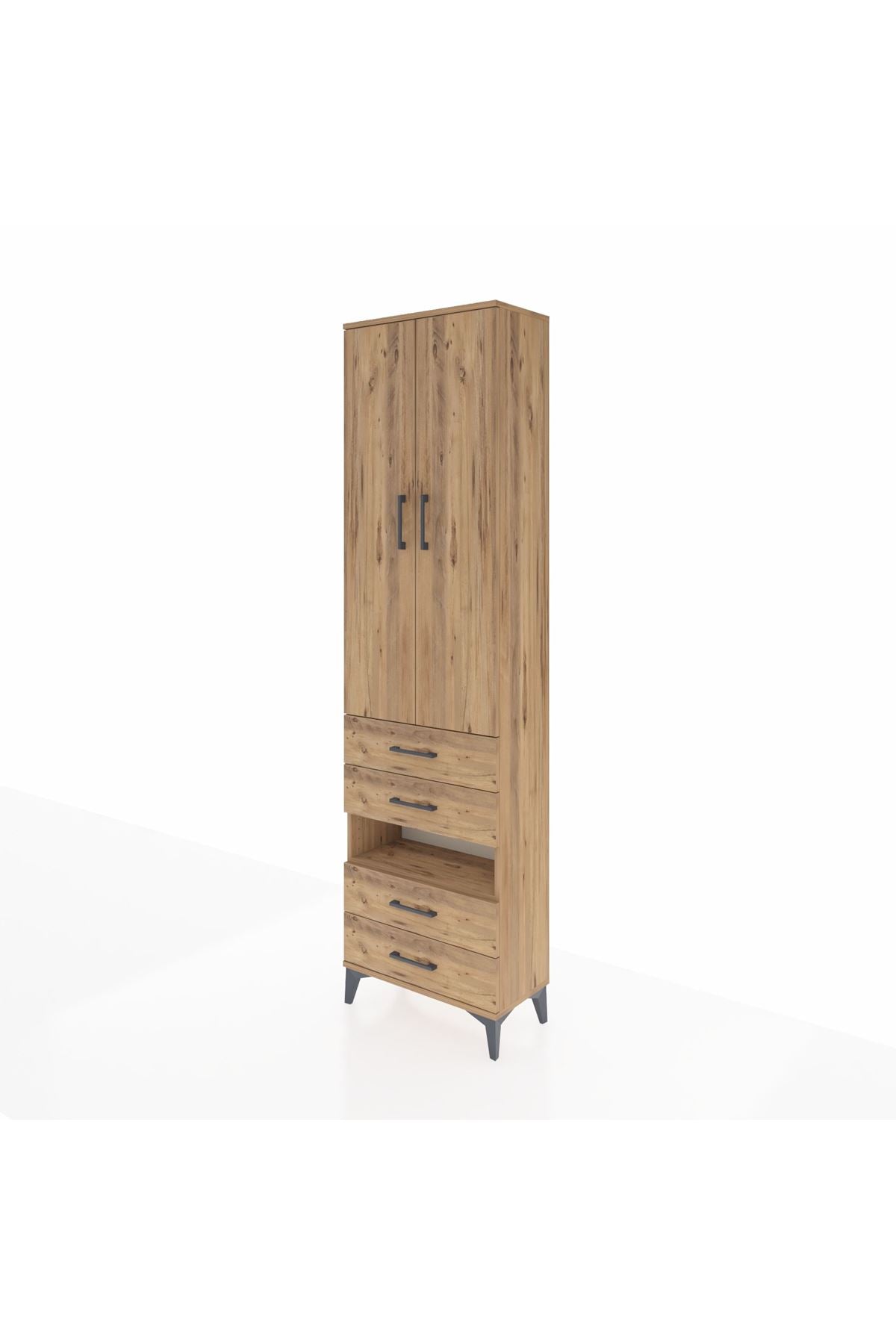 Arges Dolap 3 Raflı 4 Çekmeceli Tek Askılı 60x30x221 Çam-Çam