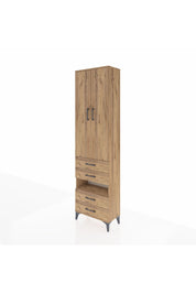 Arges Dolap 3 Raflı 4 Çekmeceli Tek Askılı 60x30x221 Çam-Çam