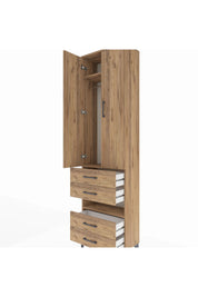 Arges Dolap 3 Raflı 4 Çekmeceli Tek Askılı 60x30x221 Çam-Çam