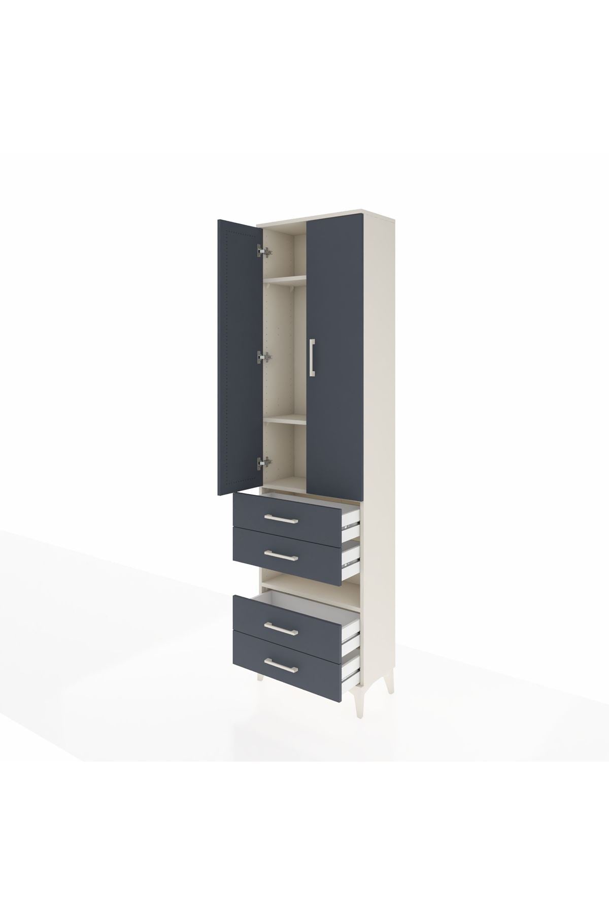 Arges Dolap 4 Raflı 4 Çekmeceli 2 Kapaklı 60x30x221 Aytaşı-Antrasit